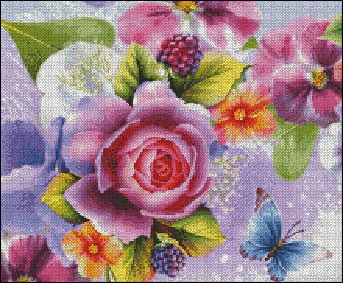 Butterfly Rose 2 - Counted Cross Stitch Patterns Embroidery Crafts Needlework DIY Chart DMC Color