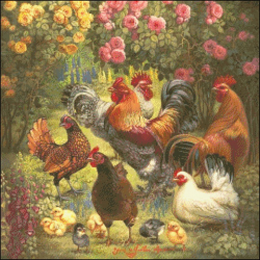 Group of Chickens - Counted Cross Stitch Patterns Embroidery Crafts Needlework DIY Chart DMC Color