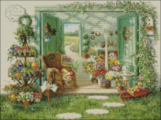 A Blossom Shop - Counted Cross Stitch Patterns Embroidery Crafts Needlework DIY Chart DMC Color