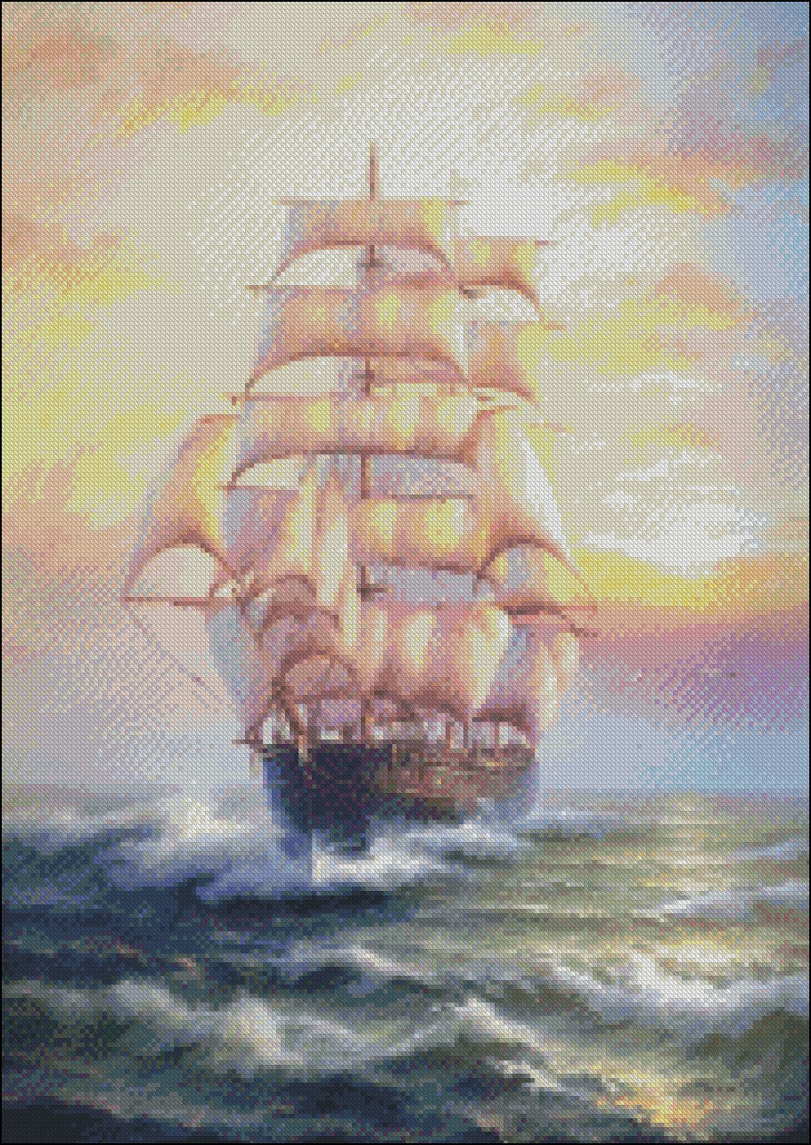 Sailing Ship 19 - Counted Cross Stitch Patterns Embroidery Crafts Needlework DIY Chart DMC Color