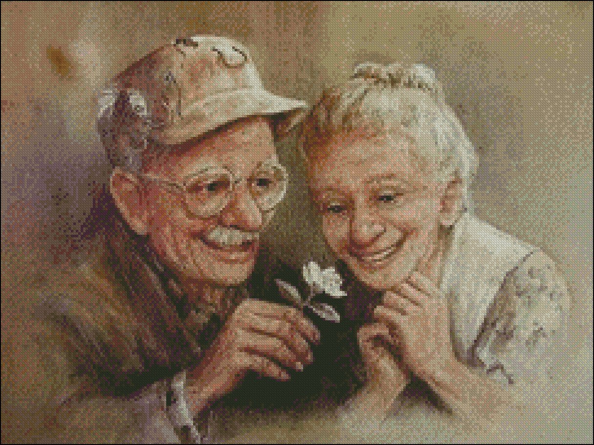 Elderly Couple 11 - Counted Cross Stitch Patterns Embroidery Crafts Needlework DIY Chart DMC Color