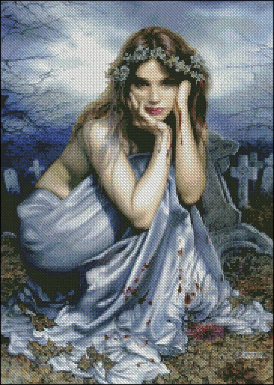 Bleeding Girl - Counted Cross Stitch Patterns Embroidery Crafts Needlework DIY Chart DMC Color