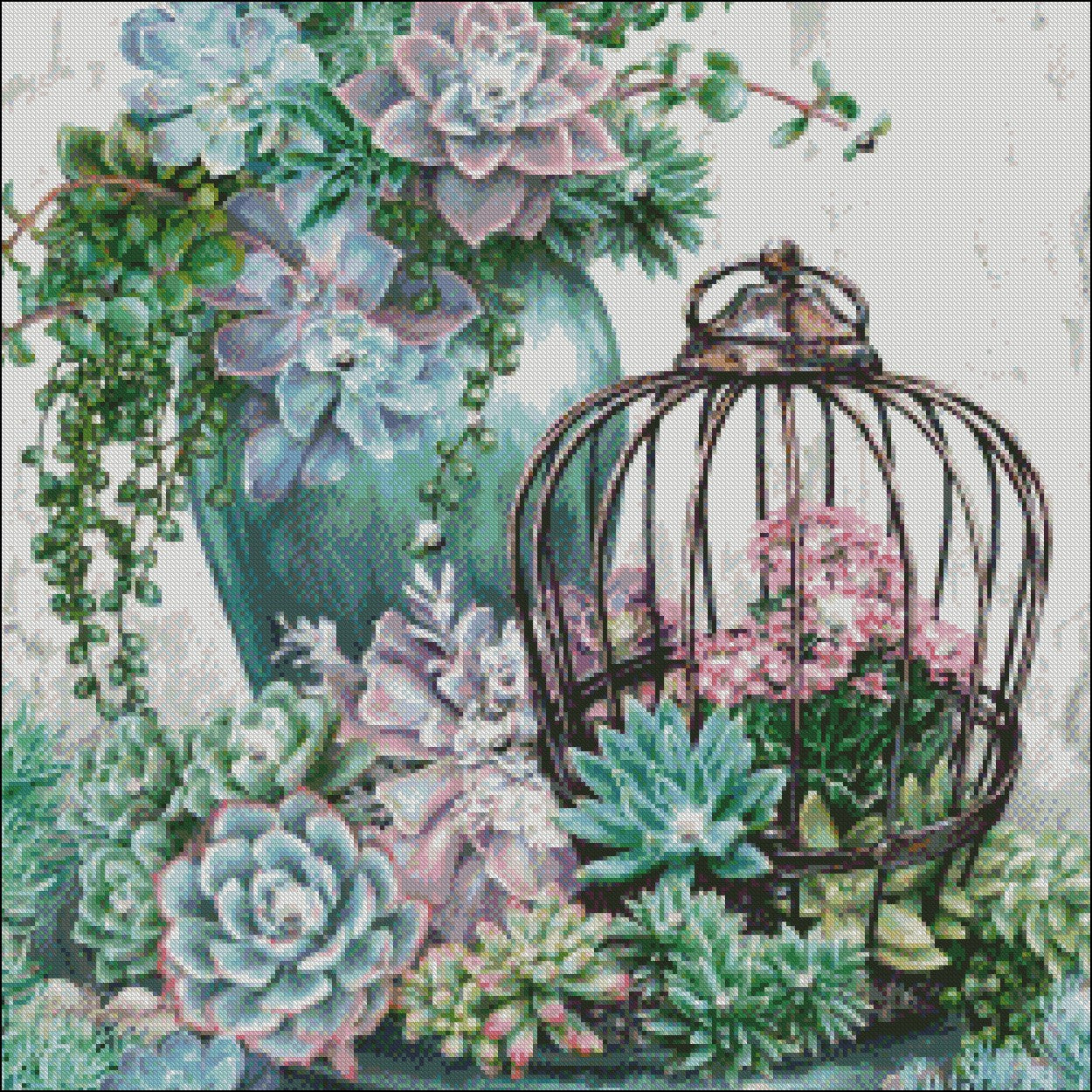 Succulent Garden - Counted Cross Stitch Patterns Embroidery Crafts Needlework DIY Chart DMC Color