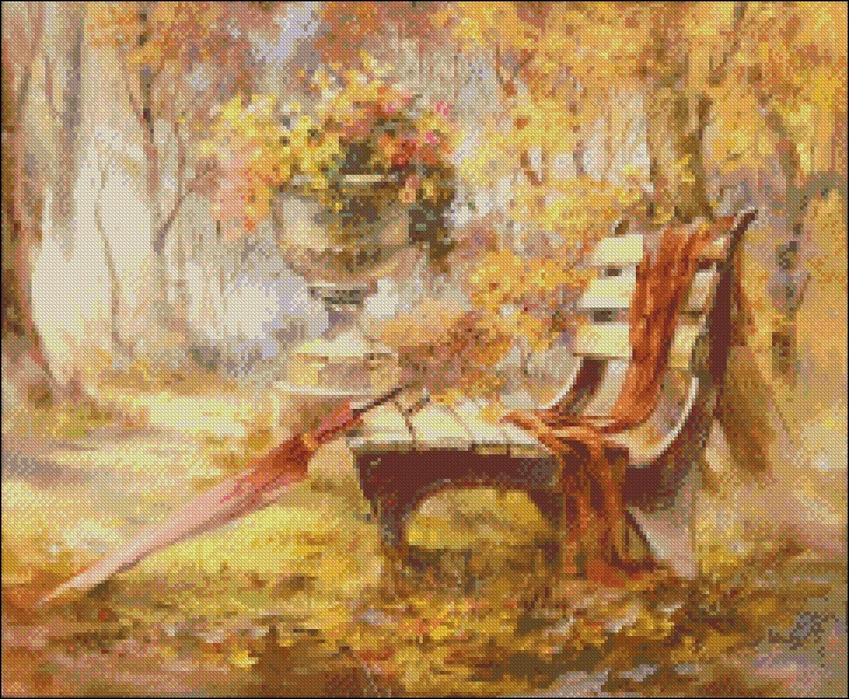 Autumn at the Park - Counted Cross Stitch Patterns Embroidery Crafts Needlework DIY Chart DMC Color