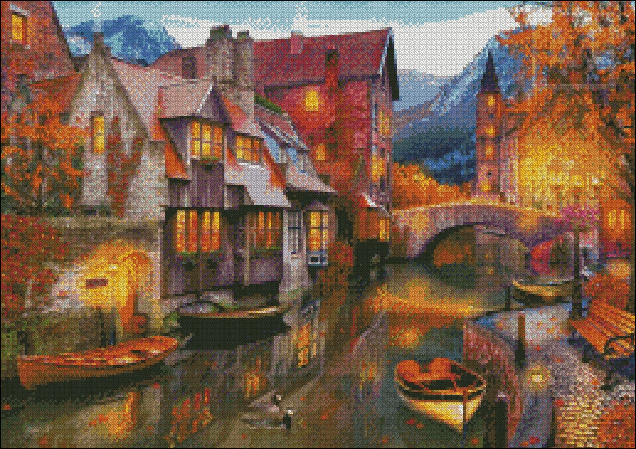 Canal Home - Counted Cross Stitch Patterns Embroidery Crafts Needlework DIY Chart DMC Color