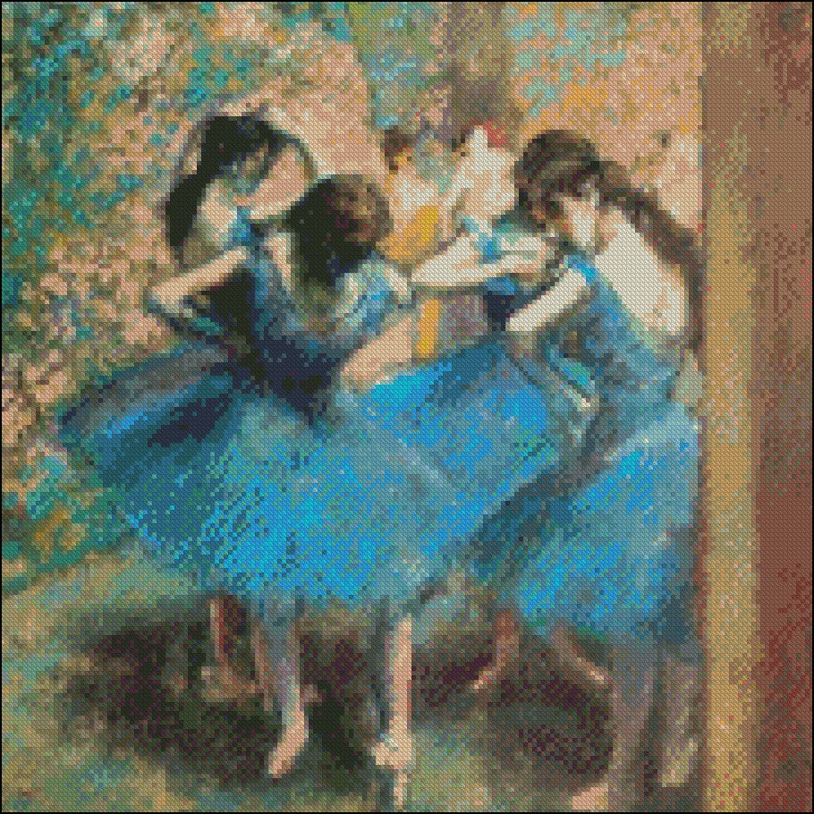 Dancers in Blue - Counted Cross Stitch Patterns Embroidery Crafts Needlework DIY Chart DMC Color