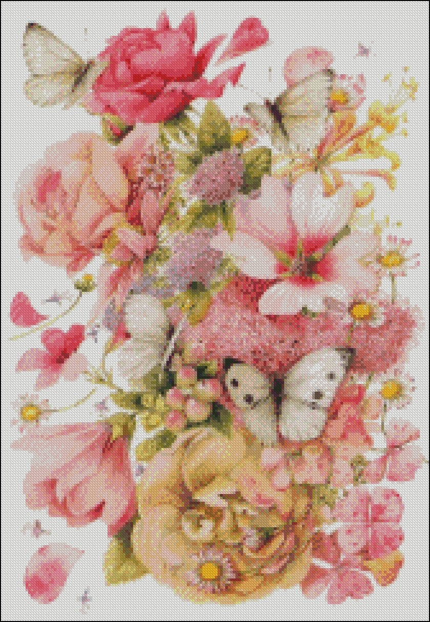 Butterflies and Flowers - Counted Cross Stitch Patterns Embroidery Crafts Needlework DIY Chart DMC Color