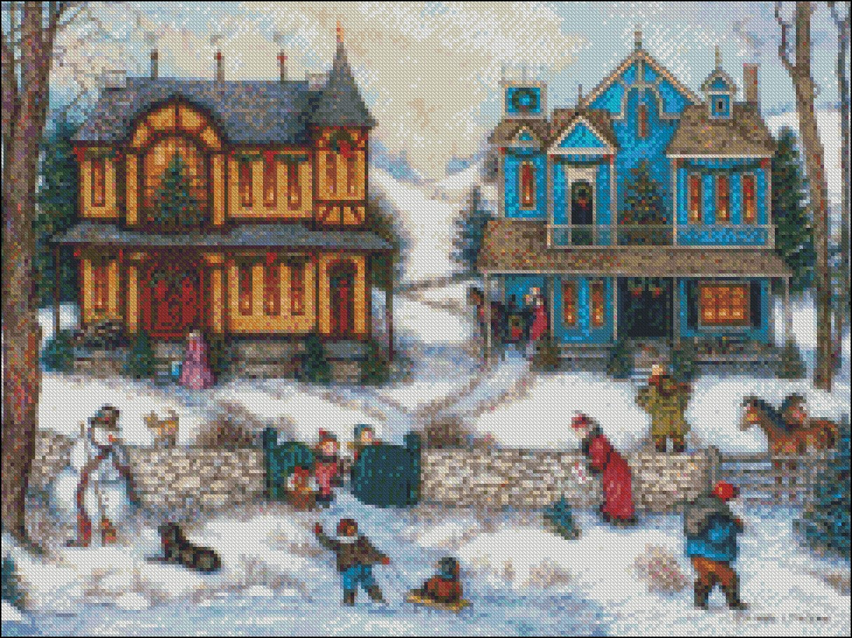 Christmas Day Visitor - Counted Cross Stitch Patterns Embroidery Crafts Needlework DIY Chart DMC Color