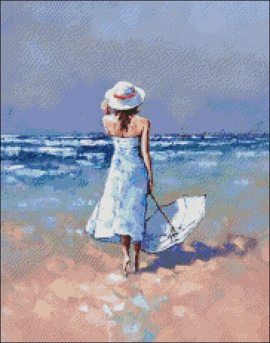 Beach Girl - Counted Cross Stitch Patterns Embroidery Crafts Needlework DIY Chart DMC Color