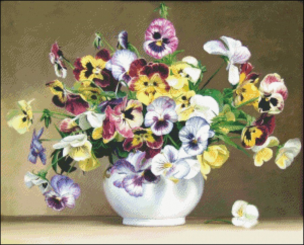 Pansies - Counted Cross Stitch Patterns Embroidery Crafts Needlework DIY Chart DMC Color