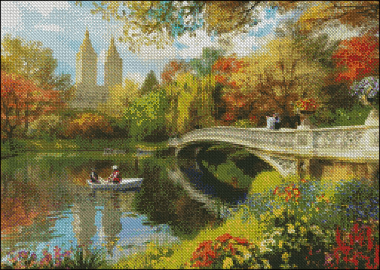 Bow Bridge - Counted Cross Stitch Patterns Embroidery Crafts Needlework DIY Chart DMC Color