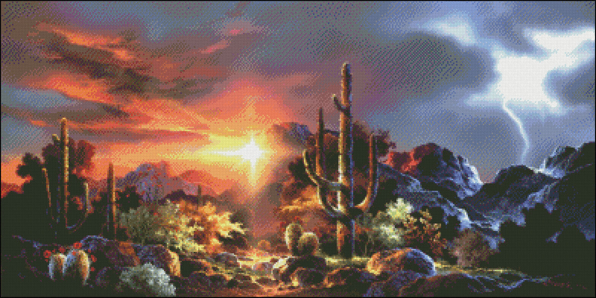 Desert Lightning- Counted Cross Stitch Patterns Embroidery Crafts Needlework DIY Chart DMC Color