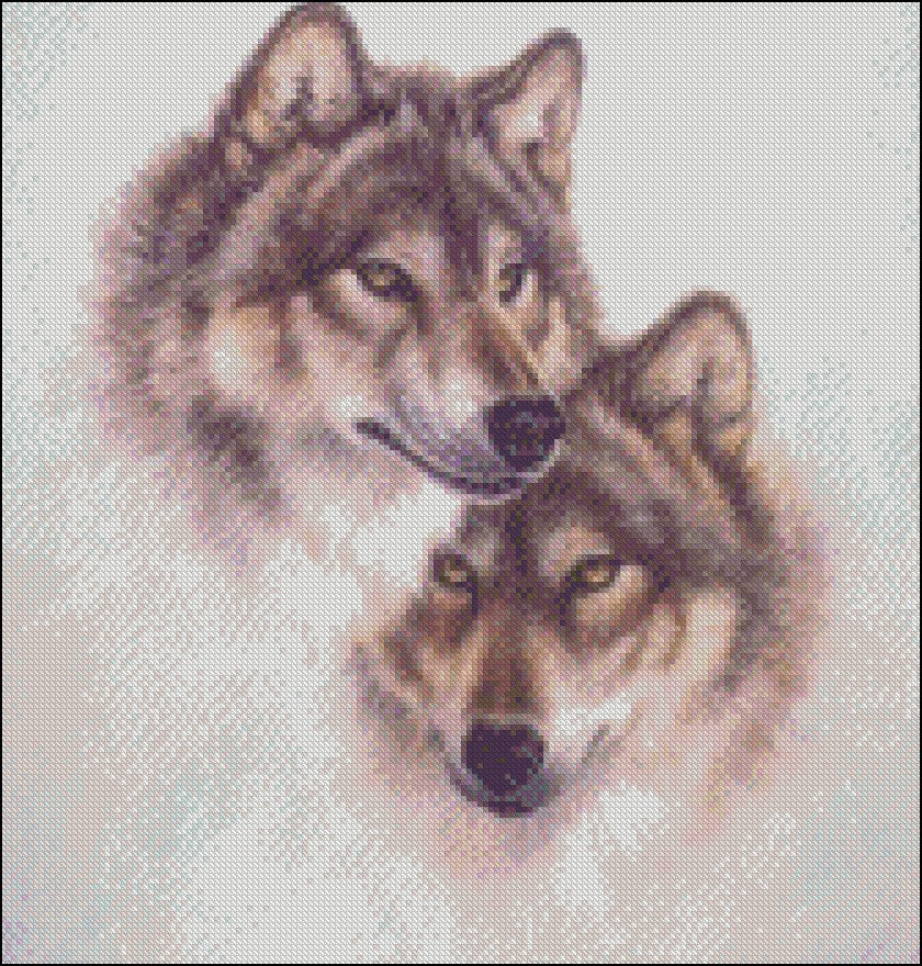 Wolf Couple - Counted Cross Stitch Patterns Embroidery Crafts Needlework DIY Chart DMC Color