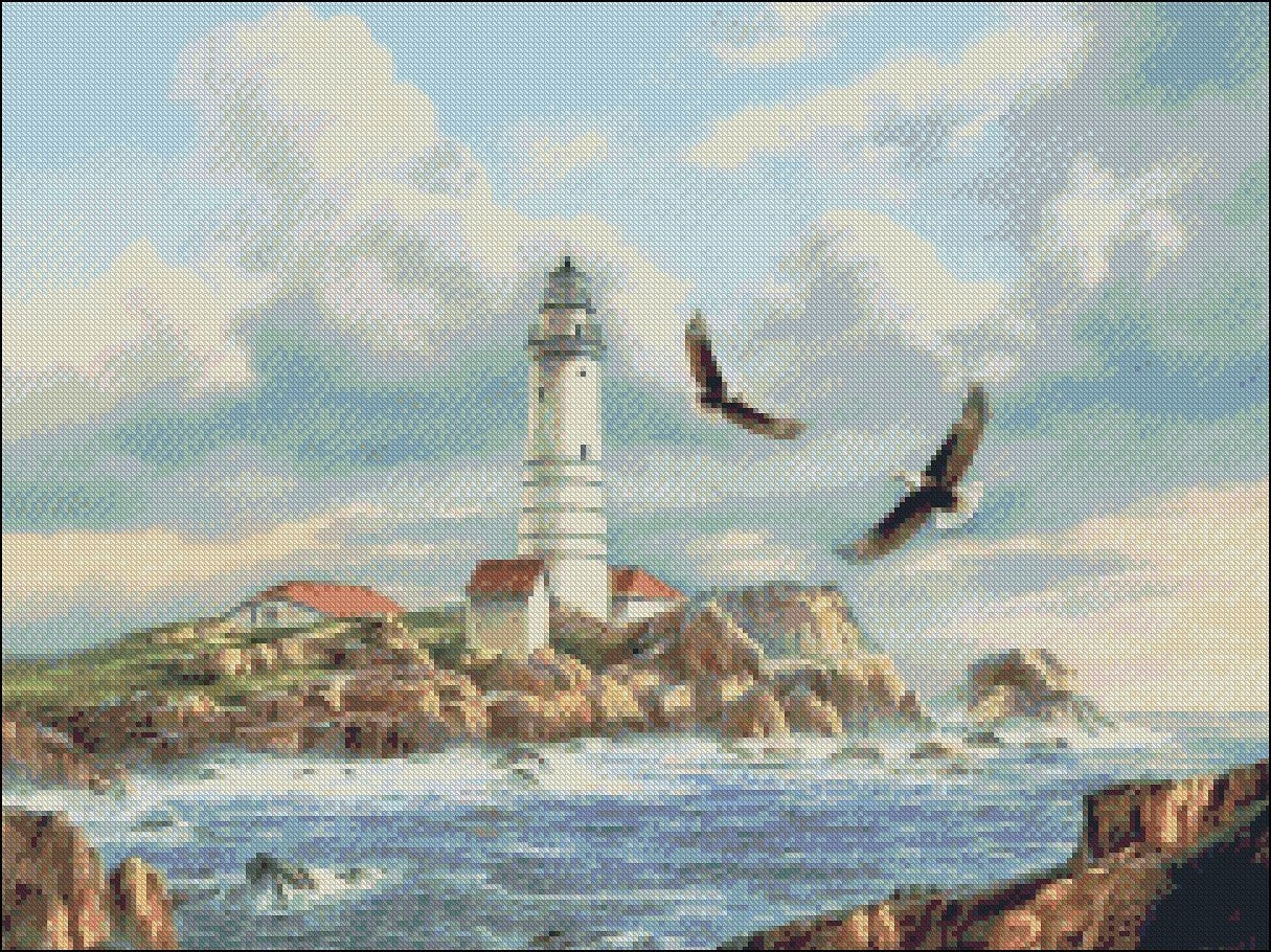 Boston Lighthouse - Counted Cross Stitch Patterns Embroidery Crafts Needlework DIY Chart DMC Color