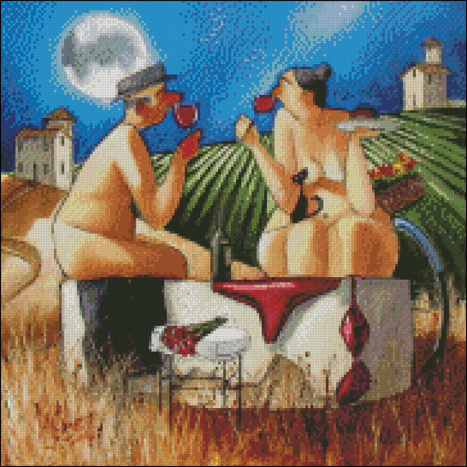 Moonlight Drinking - Counted Cross Stitch Patterns Embroidery Crafts Needlework DIY Chart DMC Color