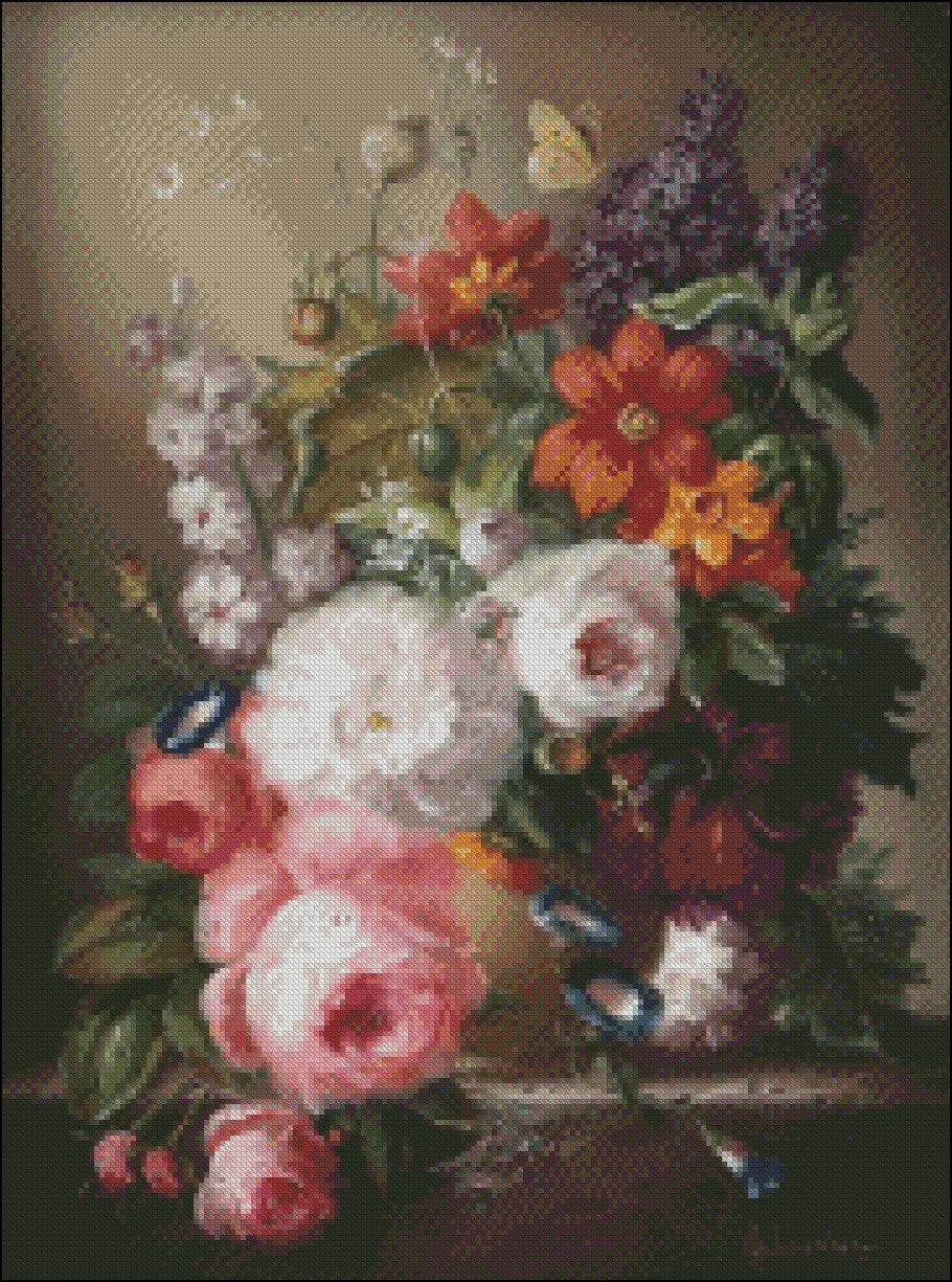 Classical Flowers Still Life 5 - Counted Cross Stitch Patterns Embroidery Crafts Needlework DIY Chart DMC Color