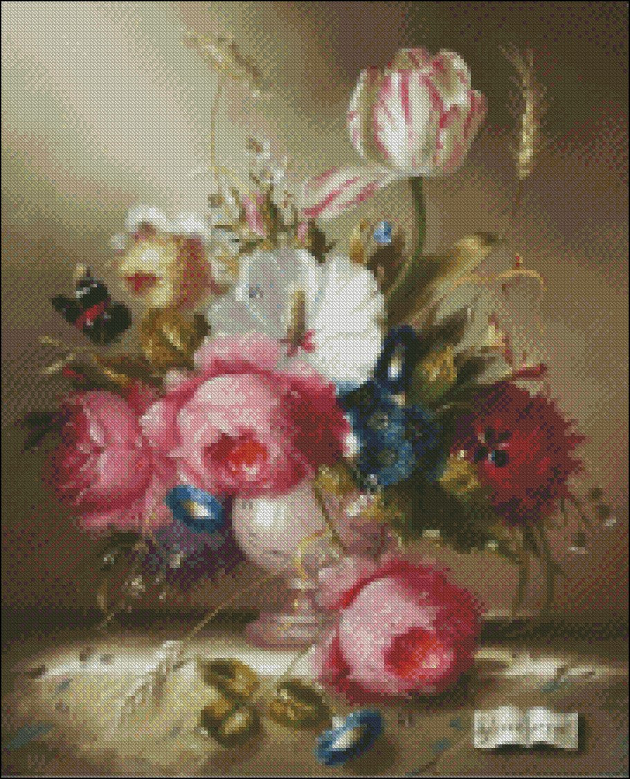 Classical Flowers Still Life 2 - Counted Cross Stitch Patterns Embroidery Crafts Needlework DIY Chart DMC Color