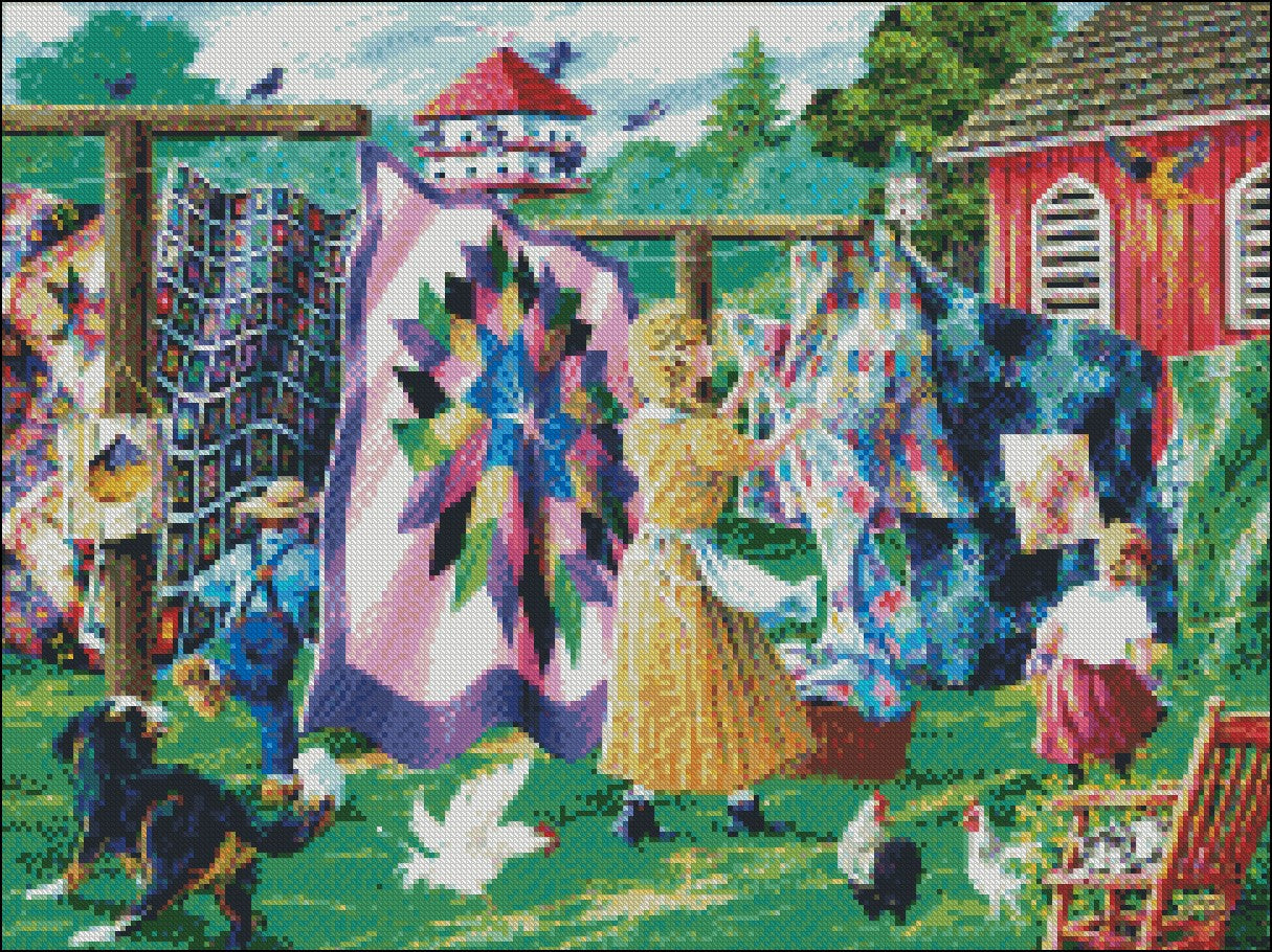 Quilter's Clothesline - Counted Cross Stitch Patterns Embroidery Crafts Needlework DIY Chart DMC Color