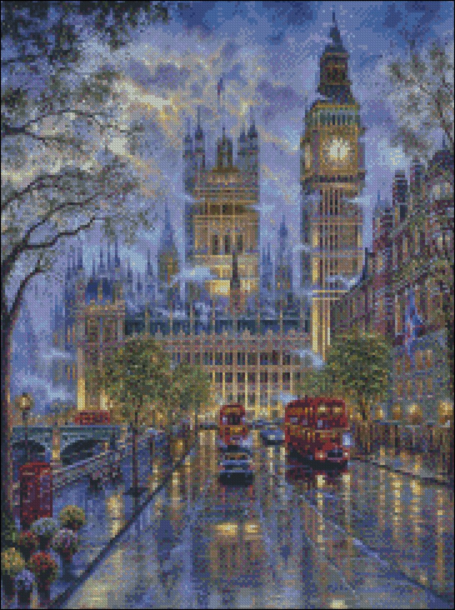 London with Big Bens - Counted Cross Stitch Patterns Embroidery Crafts Needlework DIY Chart DMC Color