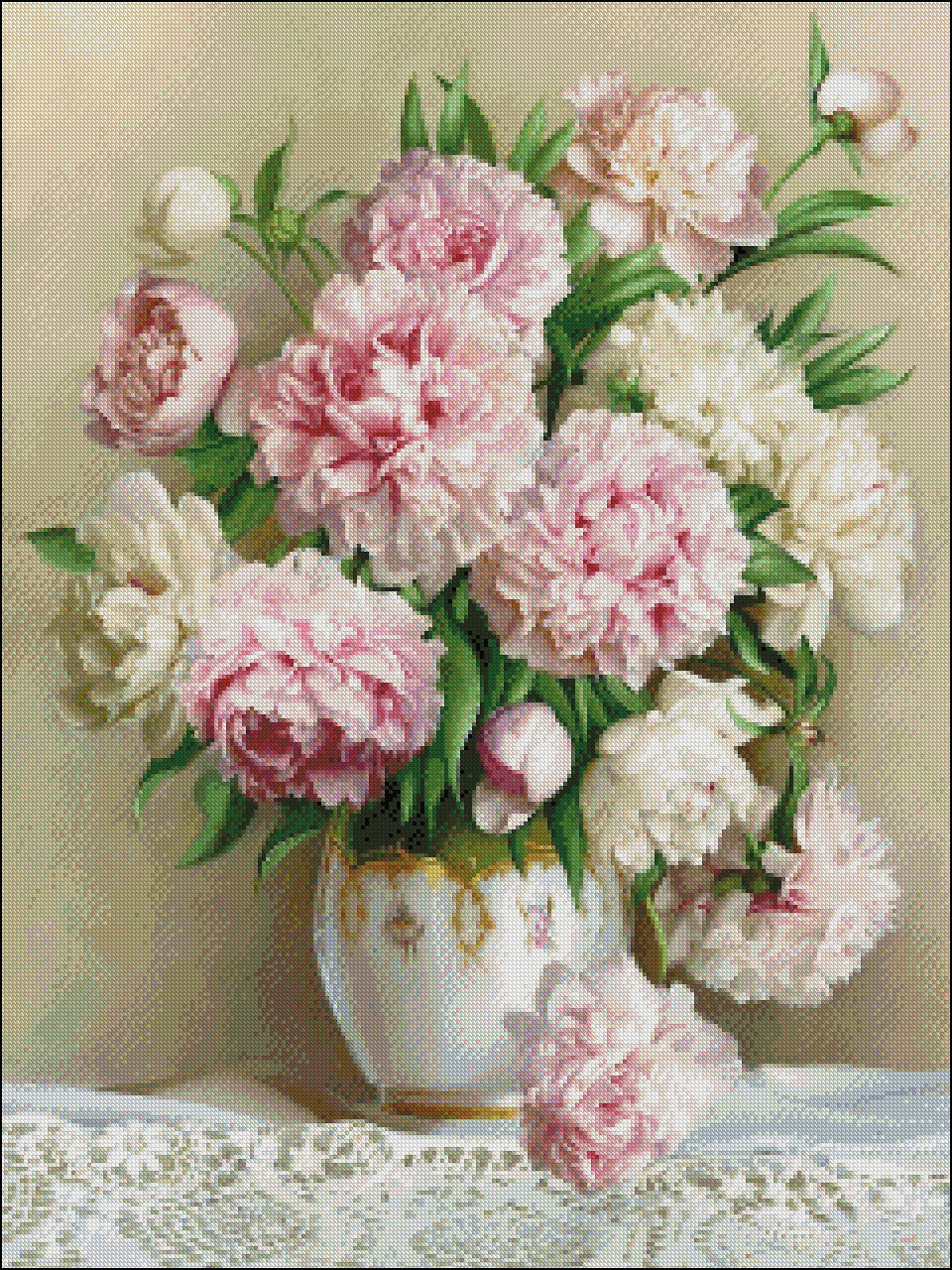 Peony Flowers III - Counted Cross Stitch Patterns Embroidery Crafts Needlework DIY Chart DMC Color