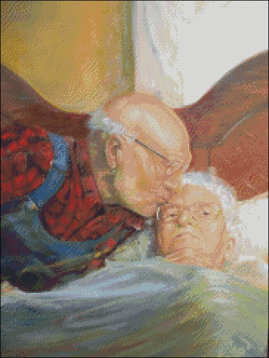 Elderly Couple 14 - Counted Cross Stitch Patterns Embroidery Crafts Needlework DIY Chart DMC Color