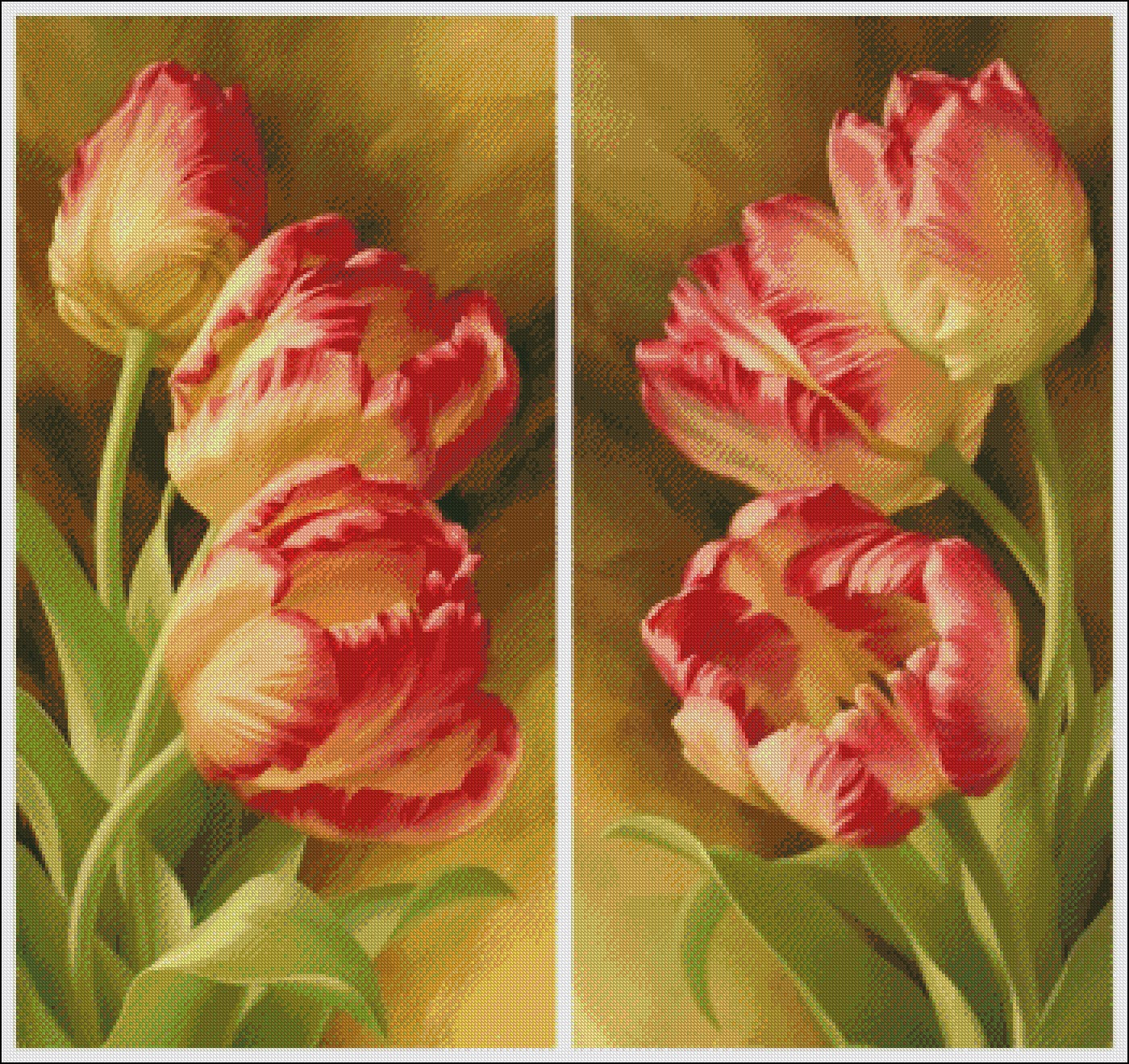 Double Tulips - Counted Cross Stitch Patterns Embroidery Crafts Needlework DIY Chart DMC Color