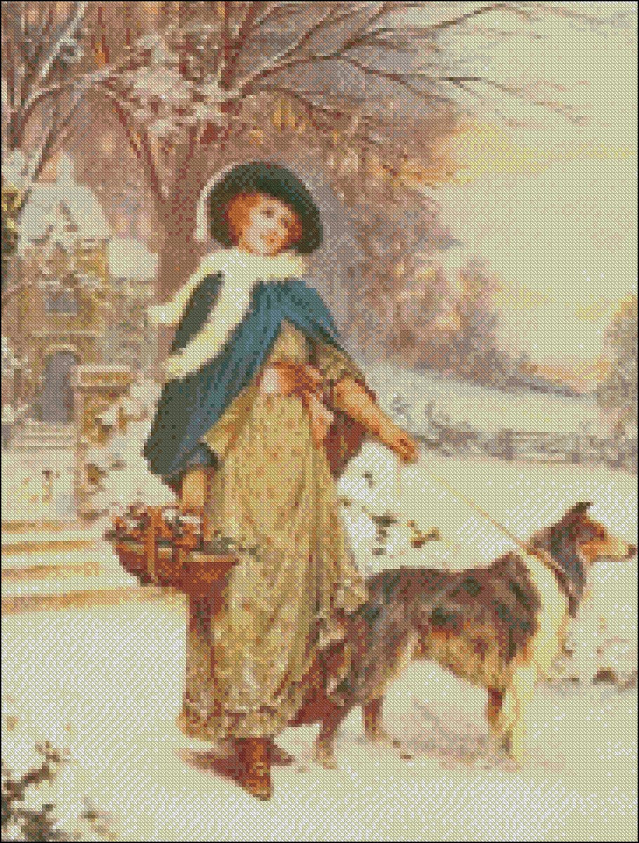 Lady and Border Collie - Counted Cross Stitch Patterns Embroidery Crafts Needlework DIY Chart DMC Color