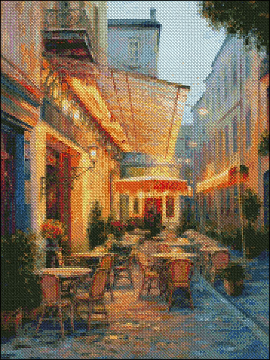 Cafe Van Gogh - Counted Cross Stitch Patterns Embroidery Crafts Needlework DIY Chart DMC Color