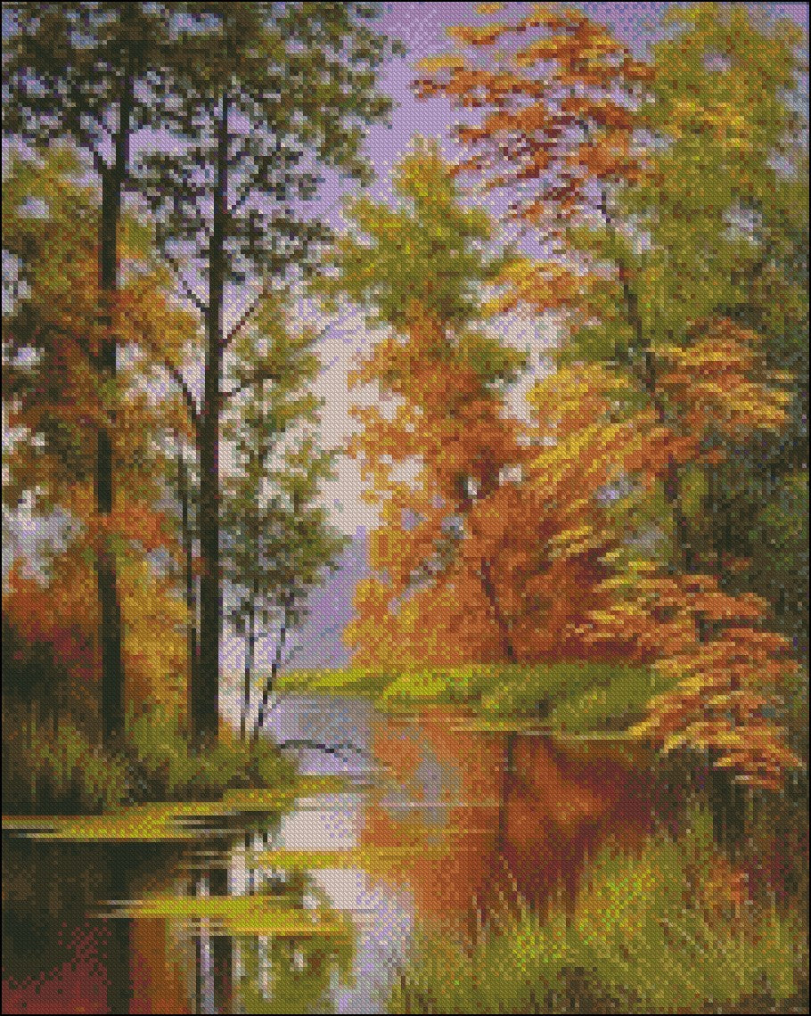 Autumn River - Counted Cross Stitch Patterns Embroidery Crafts Needlework DIY Chart DMC Color