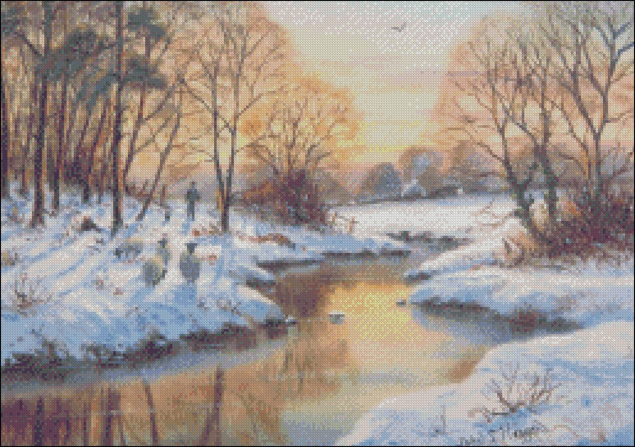 Winter Scene - Counted Cross Stitch Patterns Embroidery Crafts Needlework DIY Chart DMC Color