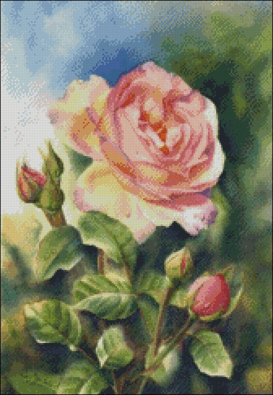 A Pink Rose 2 - Counted Cross Stitch Patterns Embroidery Crafts Needlework DIY Chart DMC Color