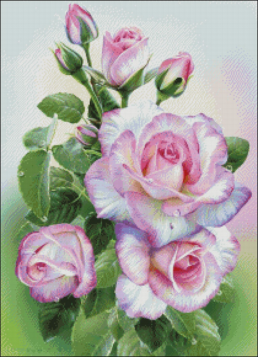 Morning Roses - Counted Cross Stitch Patterns Embroidery Crafts Needlework DIY Chart DMC Color