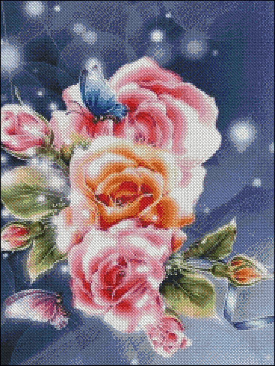 Roses and Butterflies 4 - Counted Cross Stitch Patterns Embroidery Crafts Needlework DIY Chart DMC Color