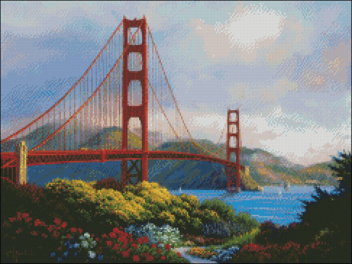 Golden Gate - Counted Cross Stitch Patterns Embroidery Crafts Needlework DIY Chart DMC Color