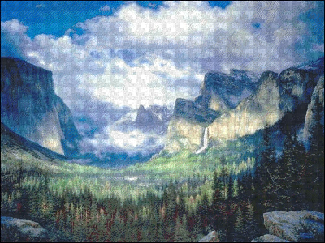 Yosemite Valley - Counted Cross Stitch Patterns Embroidery Crafts Needlework DIY Chart DMC Color