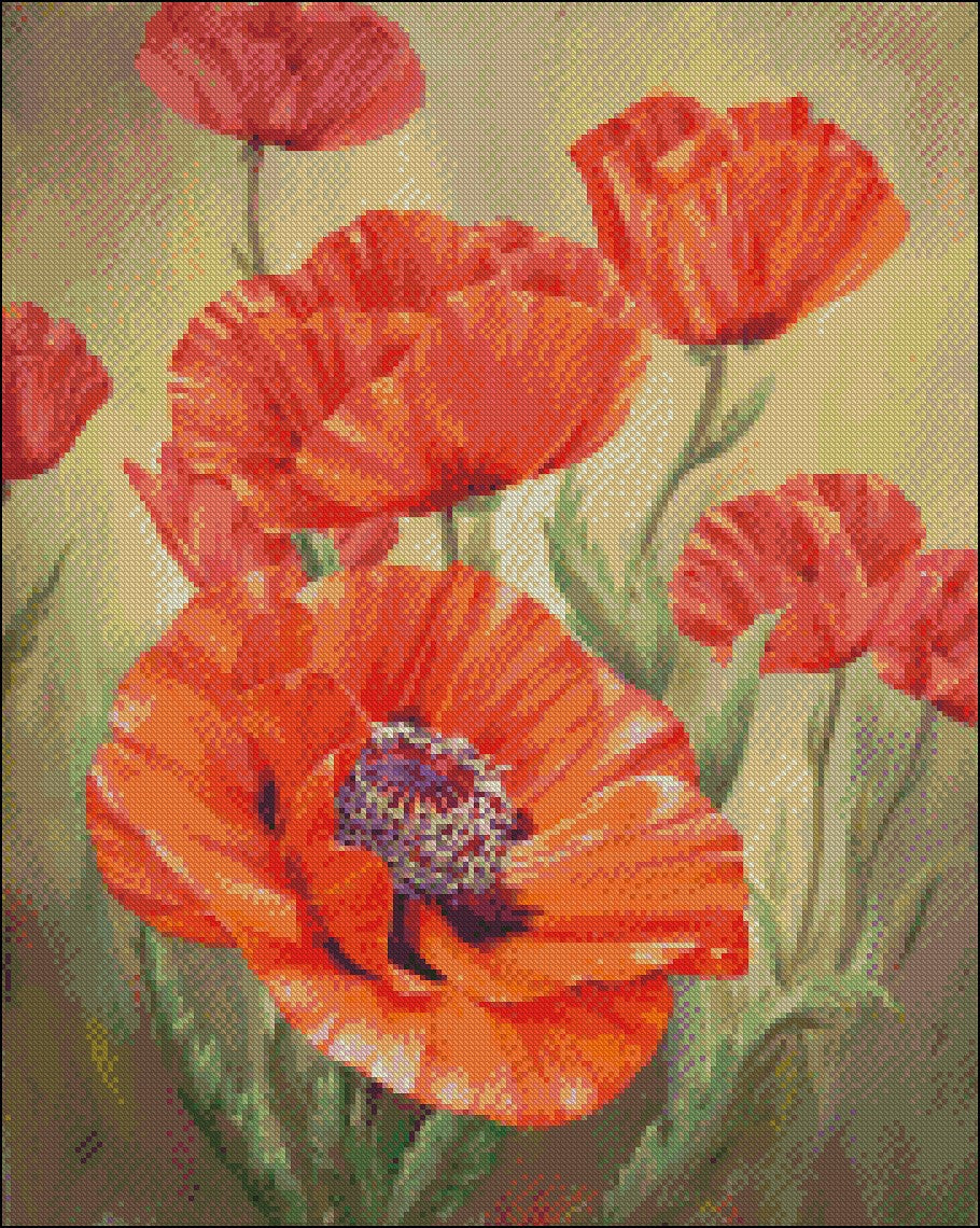 Poppy Dance - Counted Cross Stitch Patterns Embroidery Crafts Needlework DIY Chart DMC Color