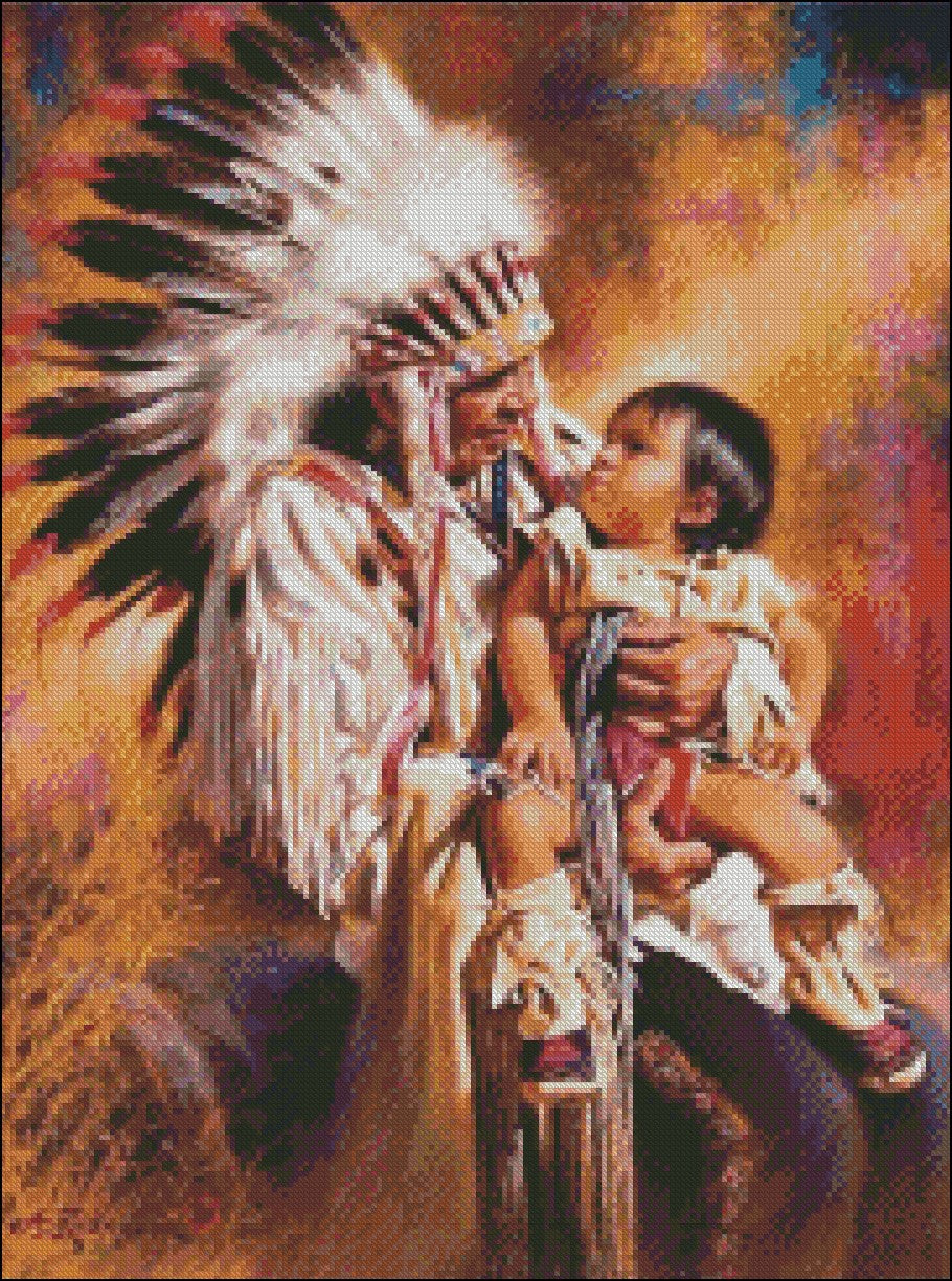 The Chief and Child - Counted Cross Stitch Patterns Embroidery Crafts Needlework DIY Chart DMC Color