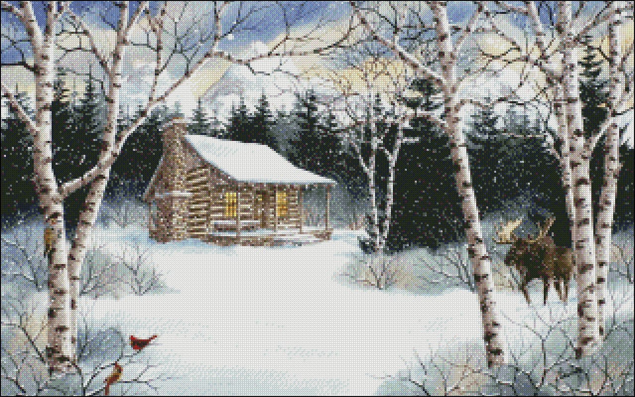 Snow Cabin 2 - Counted Cross Stitch Patterns Embroidery Crafts Needlework DIY Chart DMC Color