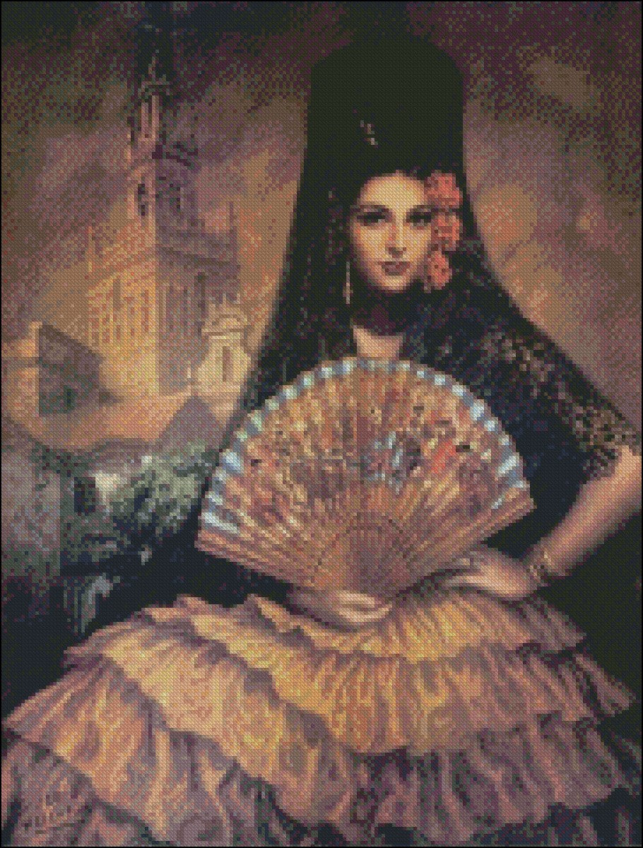 Spanish Lady 11 - Counted Cross Stitch Patterns Embroidery Crafts Needlework DIY Chart DMC Color