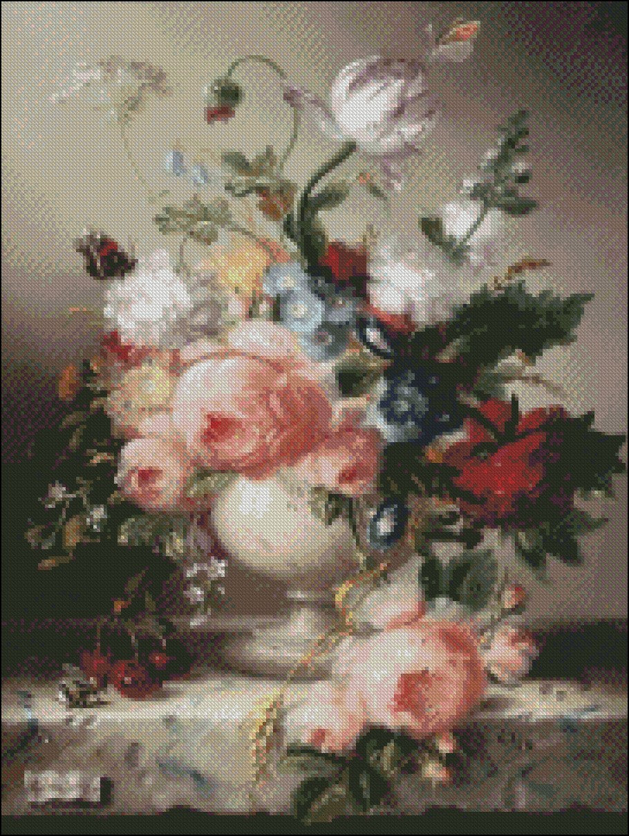 Classical Flowers Still Life 4 - Counted Cross Stitch Patterns Embroidery Crafts Needlework DIY Chart DMC Color