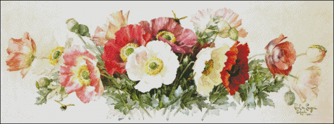 Icelandic Poppies - Counted Cross Stitch Patterns Embroidery Crafts Needlework DIY Chart DMC Color