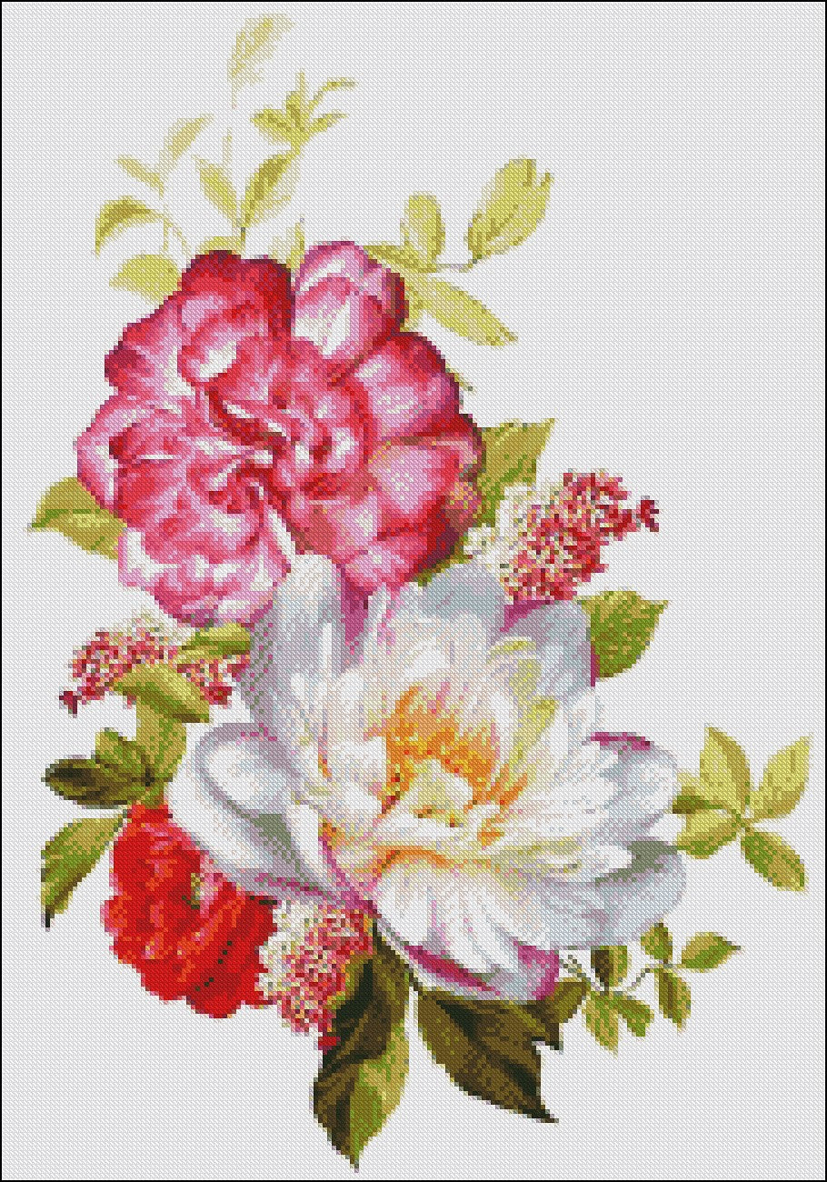 Flowers in Full Bloom - Counted Cross Stitch Patterns Embroidery Crafts Needlework DIY Chart DMC Color