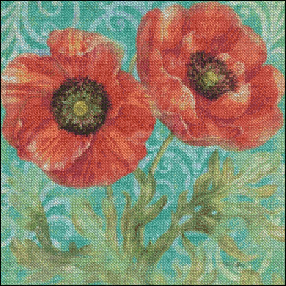 Poppies - Counted Cross Stitch Patterns Embroidery Crafts Needlework DIY Chart DMC Color