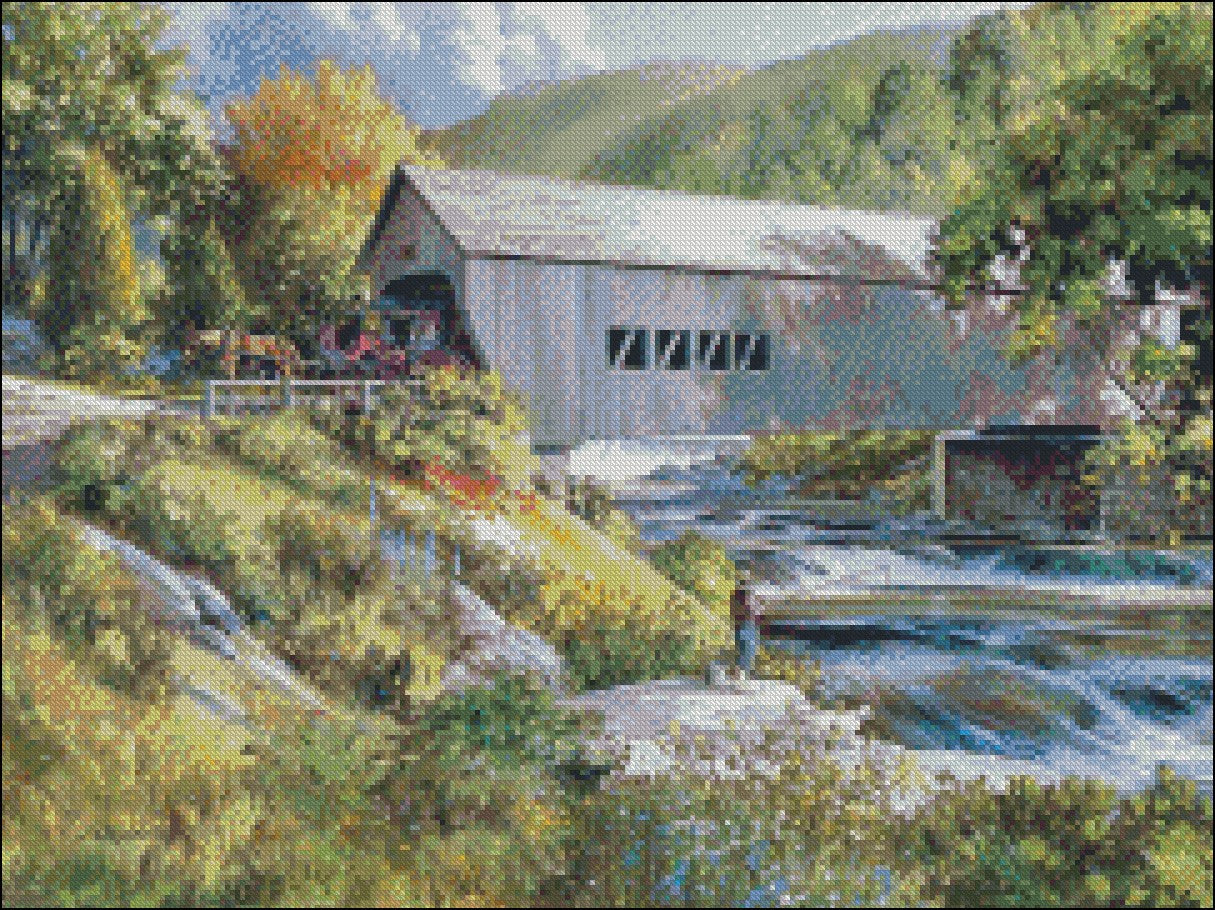 Covered Bridge - Counted Cross Stitch Patterns Embroidery Crafts Needlework DIY Chart DMC Color