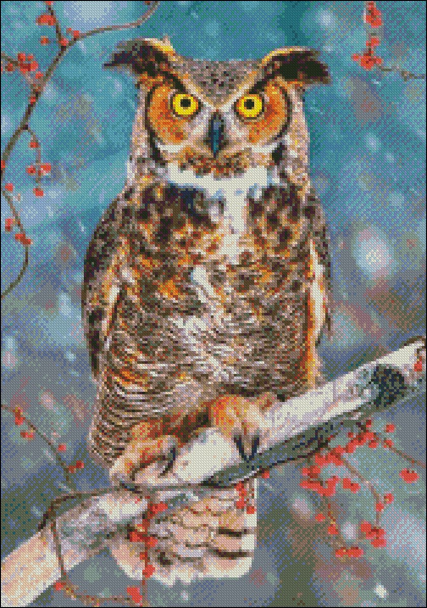 Great Horned Owl - Counted Cross Stitch Patterns Embroidery Crafts Needlework DIY Chart DMC Color