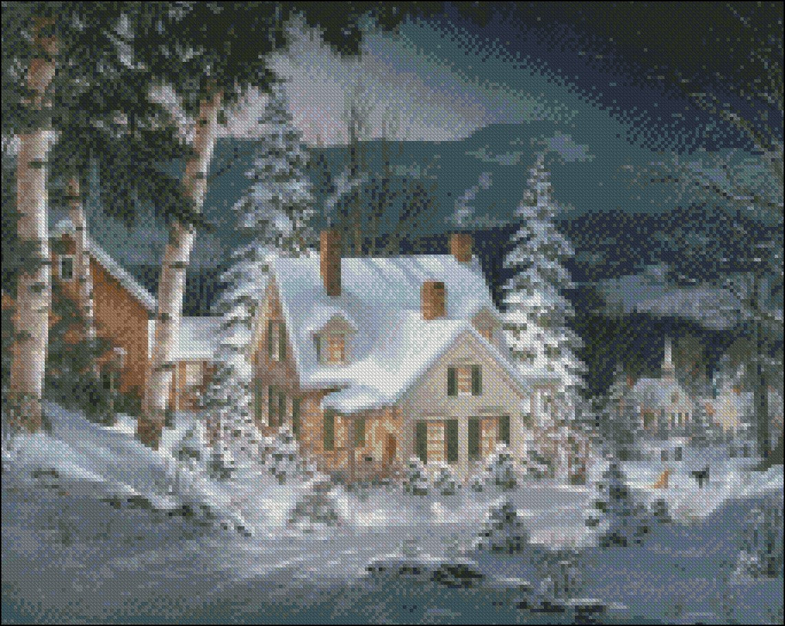 Village Snow 9 - Counted Cross Stitch Patterns Embroidery Crafts Needlework DIY Chart DMC Color