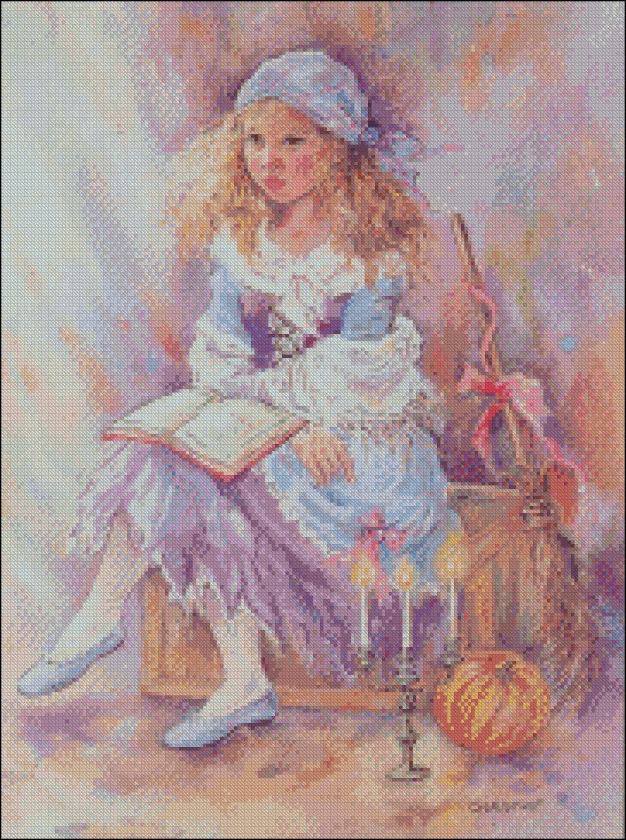 Reading Girl - Counted Cross Stitch Patterns Embroidery Crafts Needlework DIY Chart DMC Color