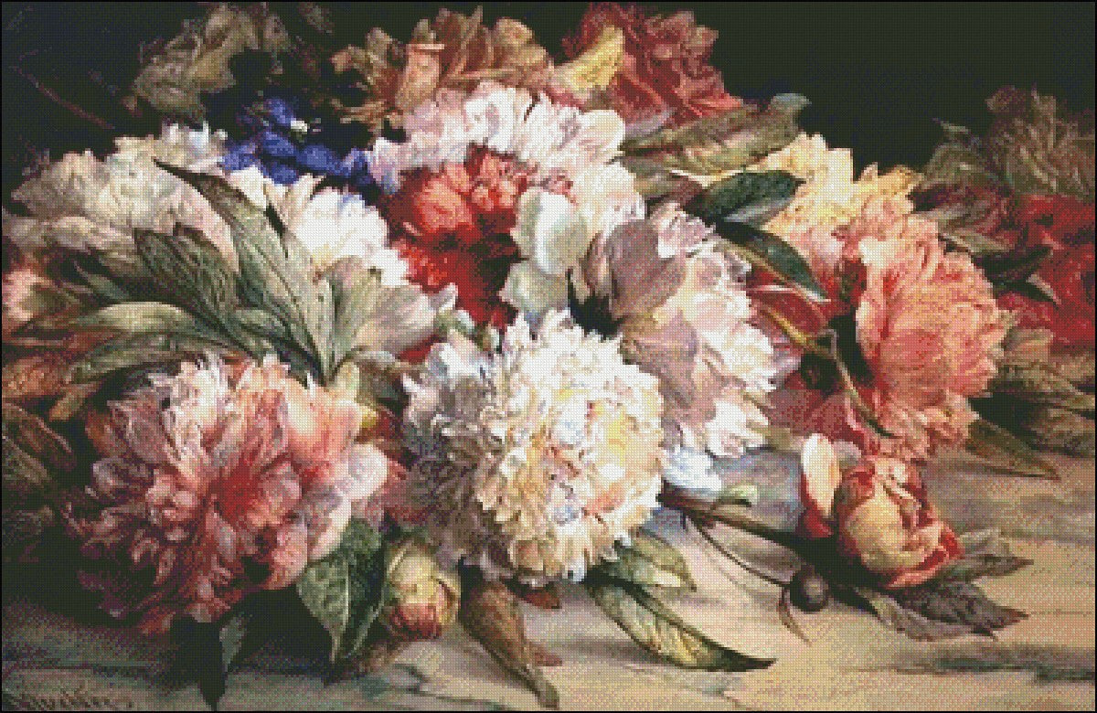 Peonies 2- Counted Cross Stitch Patterns Embroidery Crafts Needlework DIY Chart DMC Color