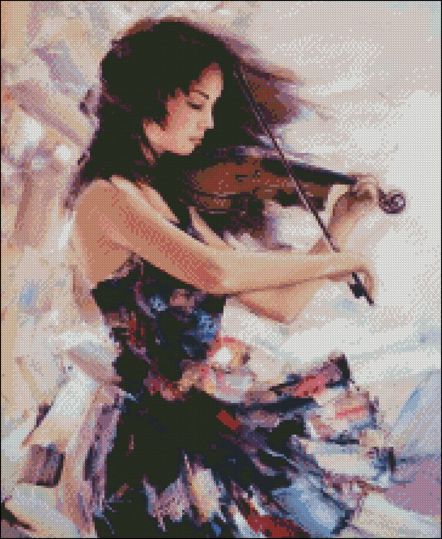 Girl playing the Violin - Counted Cross Stitch Patterns Embroidery Crafts Needlework DIY Chart DMC Color