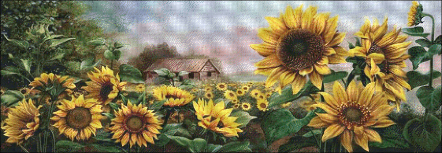 Sunflowers Field - Counted Cross Stitch Patterns Embroidery Crafts Needlework DIY Chart DMC Color